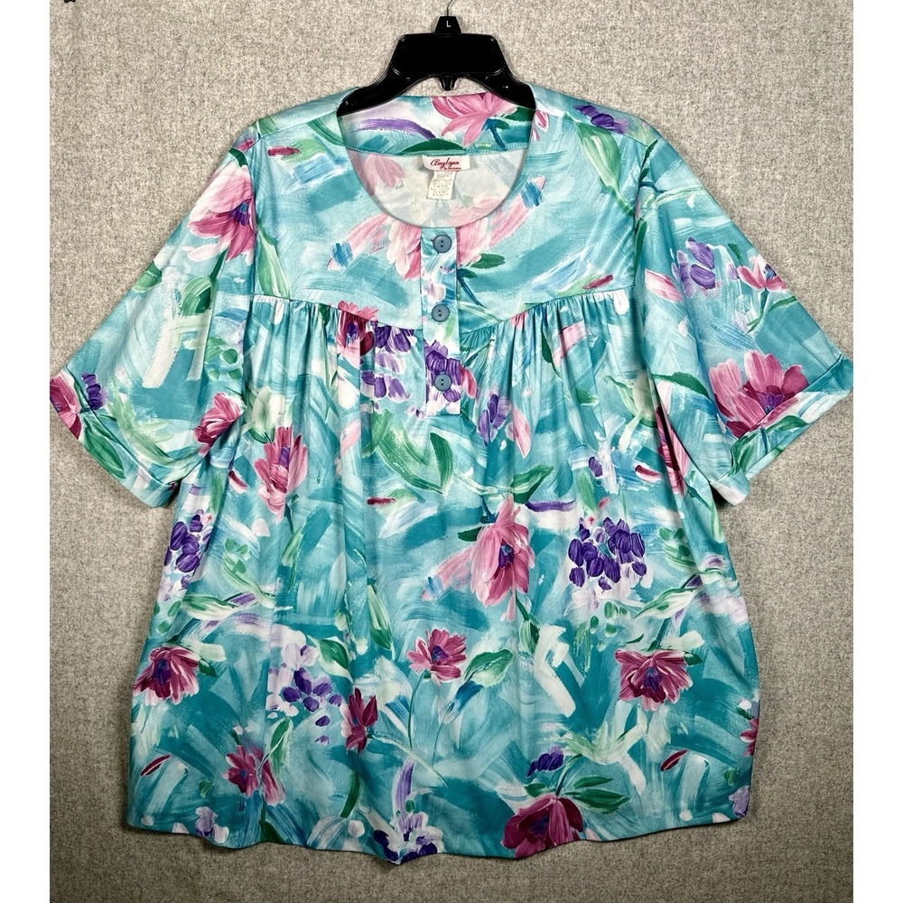 Vintage Plus Size 1X Womens Top MuuMuu Shirt Amy Lynn Hawaiian Pink Floral‎ Boho